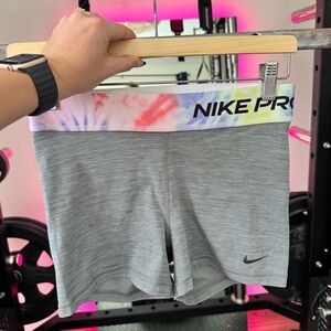 Nike Pro Gray Shorts with Tie-Dye Waistband